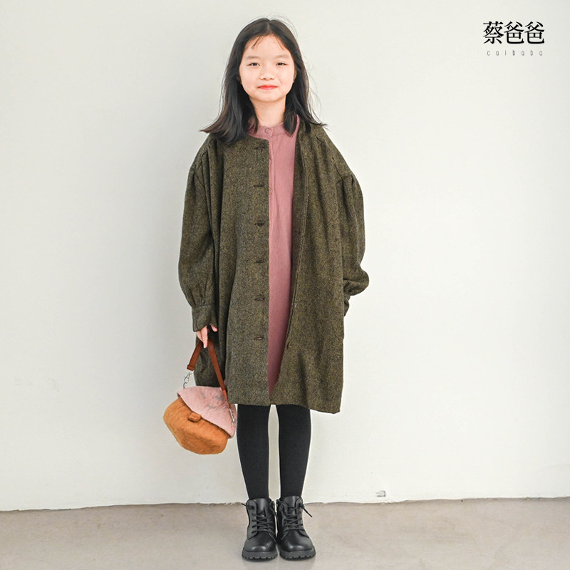 蔡爸爸童装 文艺宽松外套2026新款冬装女童中长款外套时尚冬衣A78
