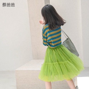 蔡爸爸童装新品秋装女大童绿色半身裙三层纱仙女裙小清新577+637