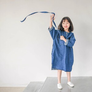 蔡爸爸童装第082个童话2023春装长袖牛仔裙女童洋气连衣裙中大童