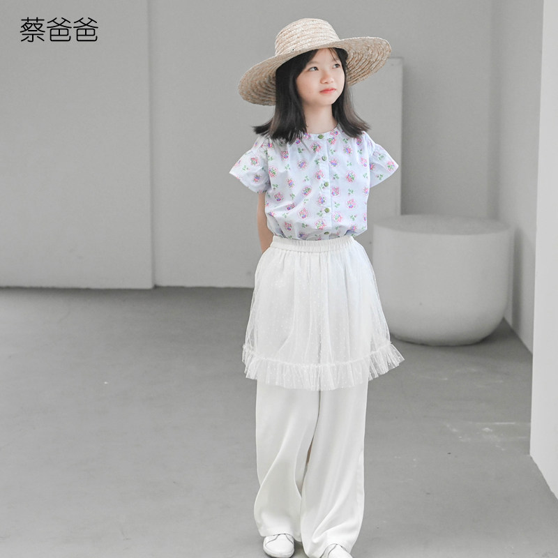 夏装阔腿裤子蕾丝花边白色长裤