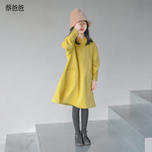 蔡爸爸童装2024新款冬季儿童裙子摇粒绒卫衣女大童黄色卫衣裙1370