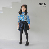 洋气拼接1169 蔡爸爸童装 圆领毛衣 女童条纹针织衫 101 文艺春装