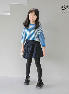 蔡爸爸童装文艺秋装女童条纹针织衫圆领毛衣洋气拼接秋衣1169+101