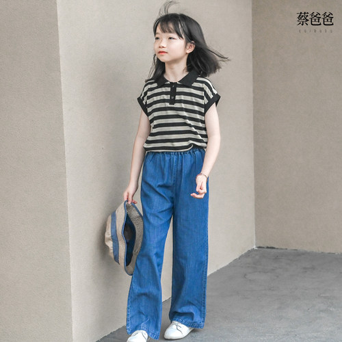 翻领短袖夏装女孩黑白翻领小背心