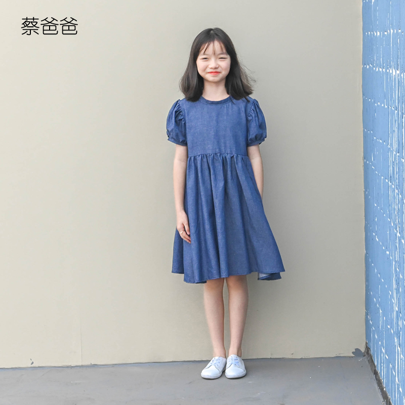 夏装文艺女童蓝色牛仔连衣裙