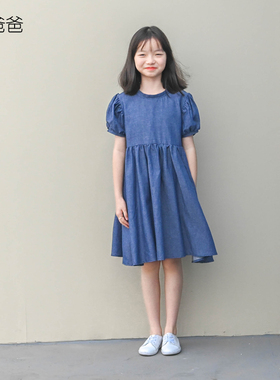 蔡爸爸童装 2026款夏装 清新文艺 女童少女 蓝色牛仔连衣裙 133
