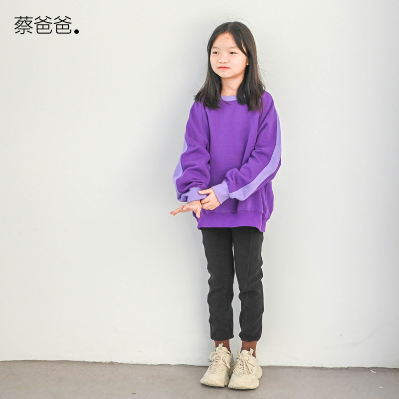 蔡爸爸童装清新秋冬装小个子女装加绒卫衣紫色撞色上衣1215+1008