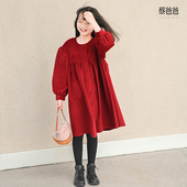 蔡爸爸童装 圣诞酒红色春秋连衣裙初高中生文艺节日洋气裙子1271