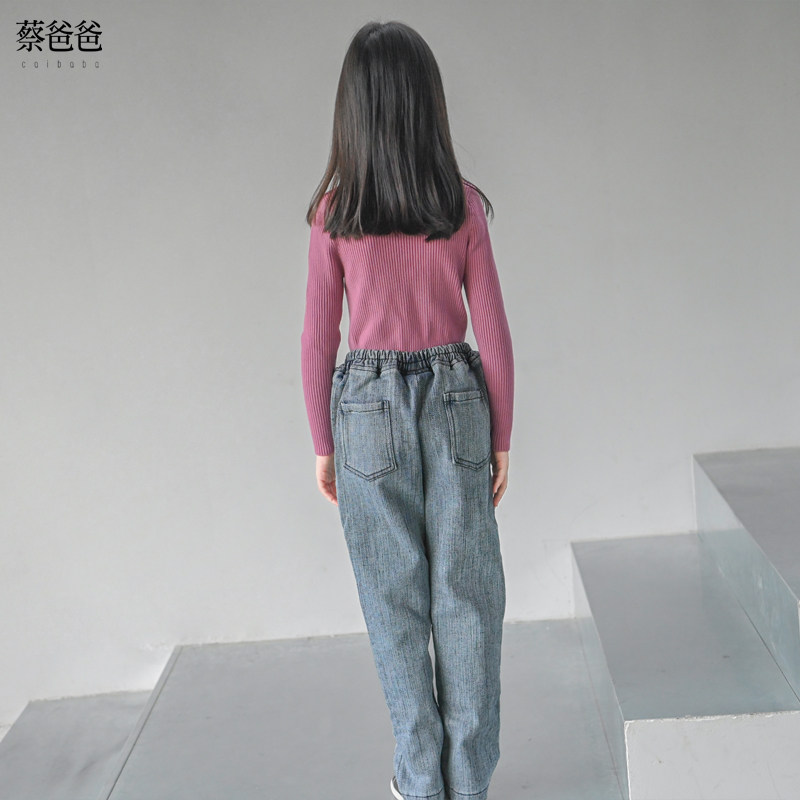蔡爸爸童装2026新款冬季加绒长裤男女儿童裤子百搭蓝色牛仔裤1125