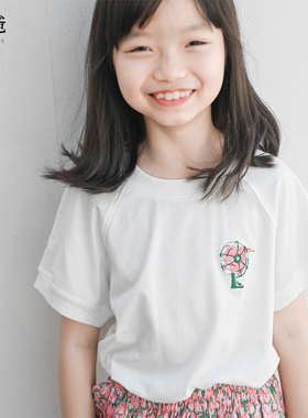 蔡爸爸童装百搭绣花小风扇上衣 夏装男女儿童全棉短袖T恤997+257