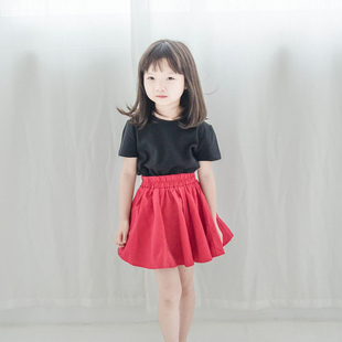 女童红色半身裙 蔡爸爸童装 夏款 百搭文艺A字裙 042 棉麻小童A05