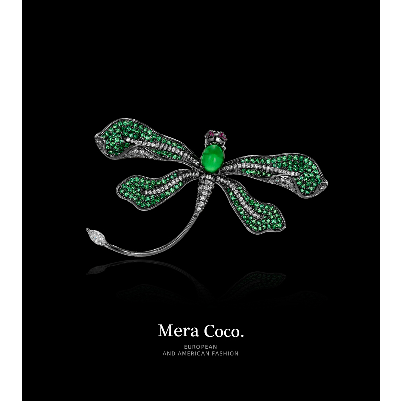 MeraCoco复古重工玛瑙蜻蜓胸针女高端精致毛衣胸花大衣别针配饰男