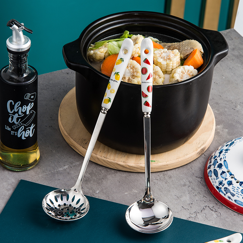 汤勺家用商用创意不锈钢陶瓷柄