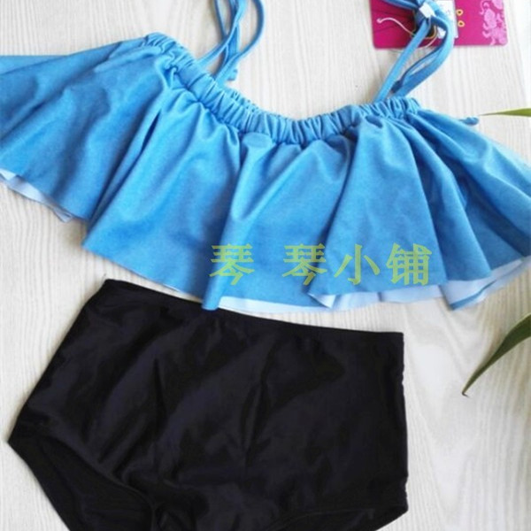 夏季促销网红小清新黑白学生小胸聚拢荷叶边比基尼显瘦高腰游泳衣