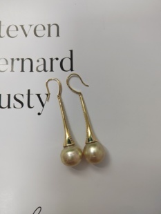 天然海水金珠巴洛克珍珠耳钩纯银耳环12+