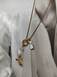 天然海水澳白巴洛克珍珠项链钛钢项链