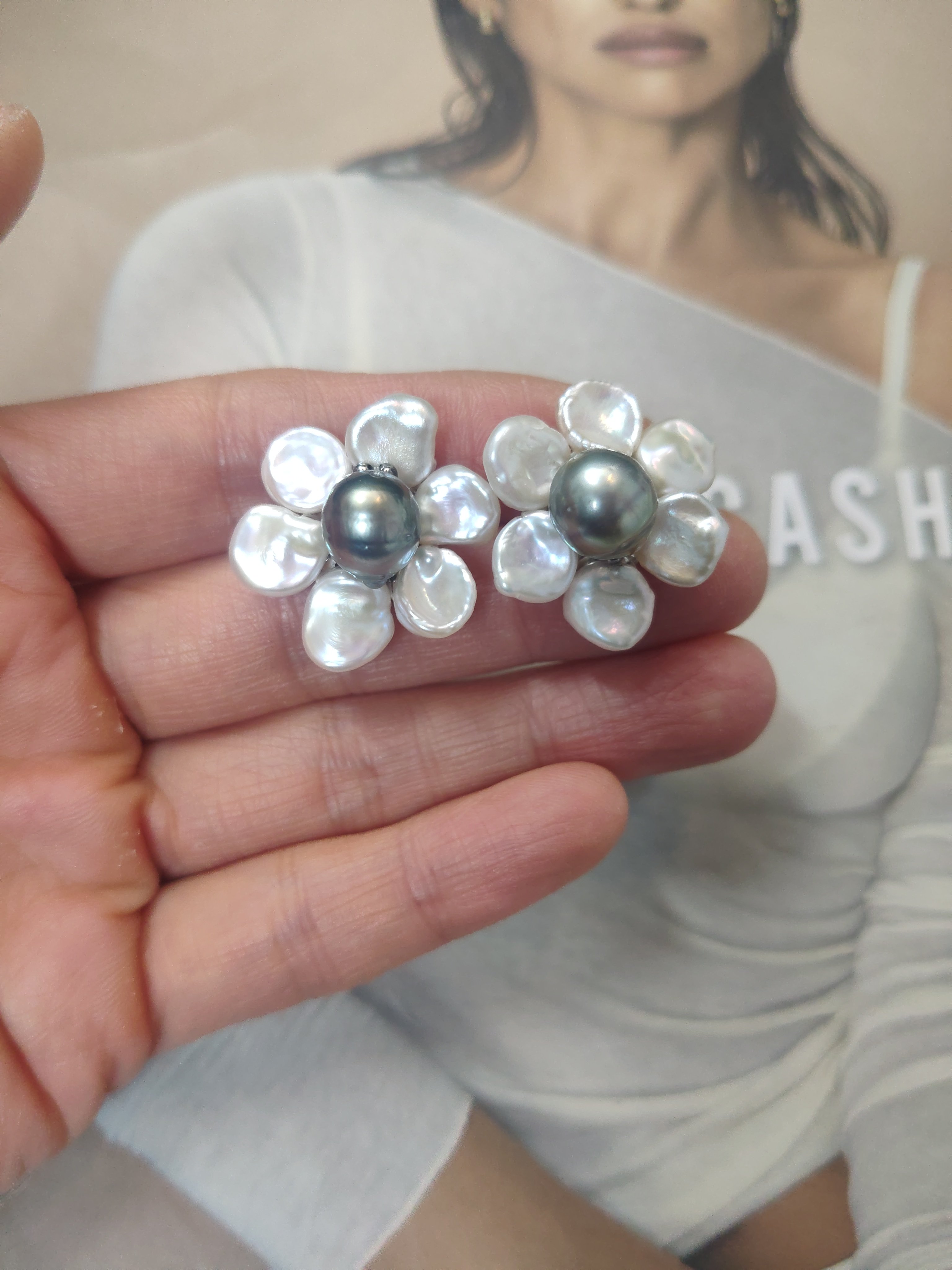 天然海水大溪地巴洛克珍珠耳环淡水花瓣珍珠耳钉