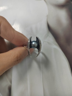 天然海水大溪地珍珠戒指纯银羽毛戒指开口调节