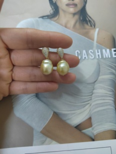 天然海水金珠巴洛克珍珠耳环纯银耳钉耳坠