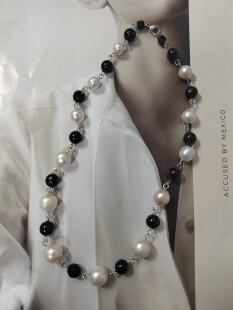 天然淡水巴洛克珍珠项链黑玛瑙项链小香风项链