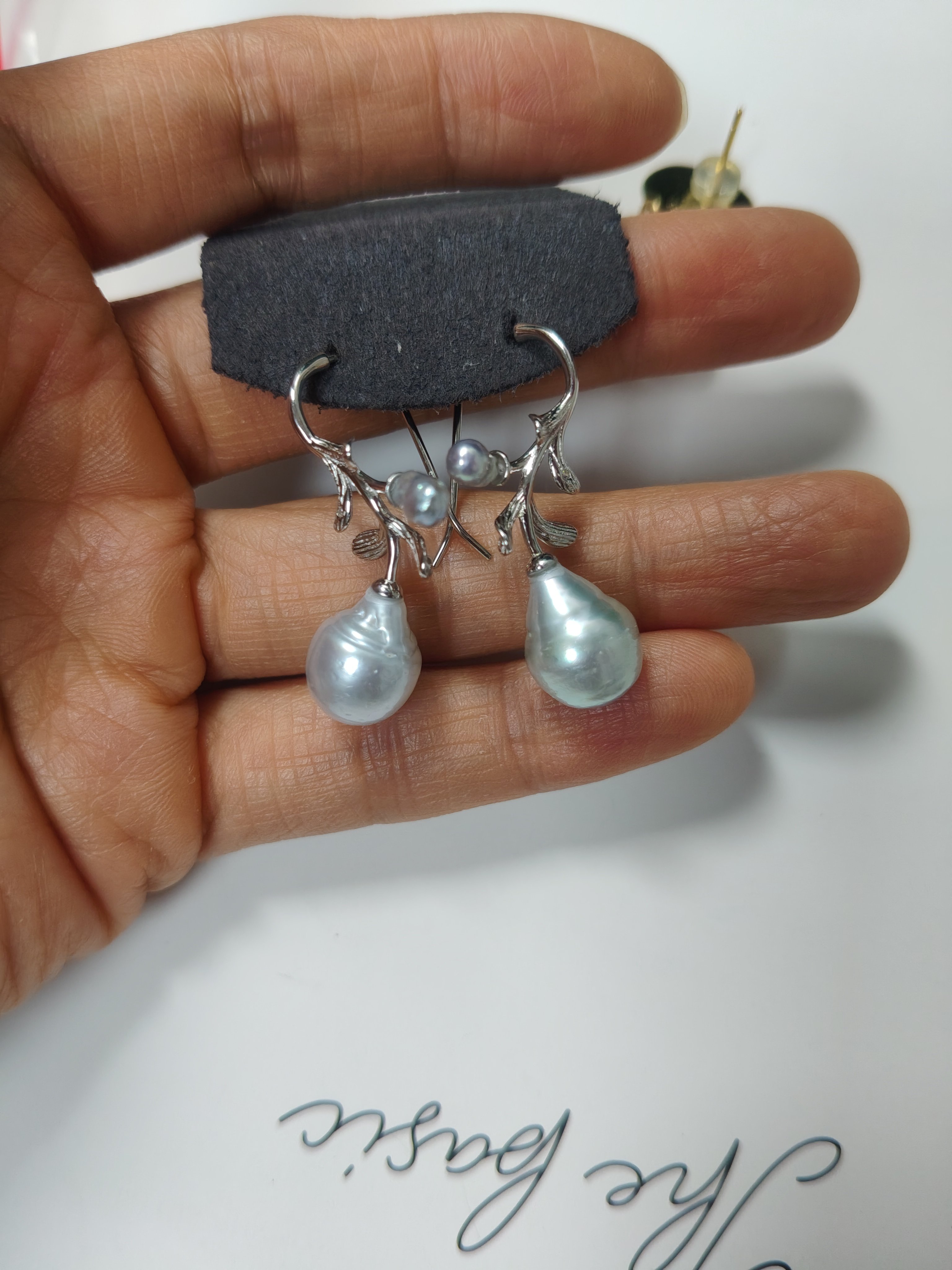 天然海水澳白真多麻巴洛克珍珠耳环纯银花枝耳钩