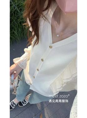 【周周】《云梦泽》春季新款精装花边拼接针织上衣S42272