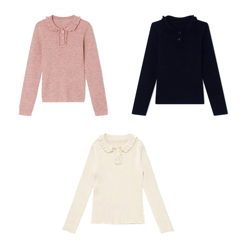女童三色基础花边领毛衣 儿童圆领套头针织衫 羊毛混纺毛线衫23新,童装/婴儿装/亲子装,毛衣/针织衫,淘宝优惠券,粉丝福利购,淘宝优惠卷