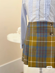 短裙 23新款 格子 儿童黄蓝色秋冬羊毛呢裙子 女童暖黄色格纹半裙
