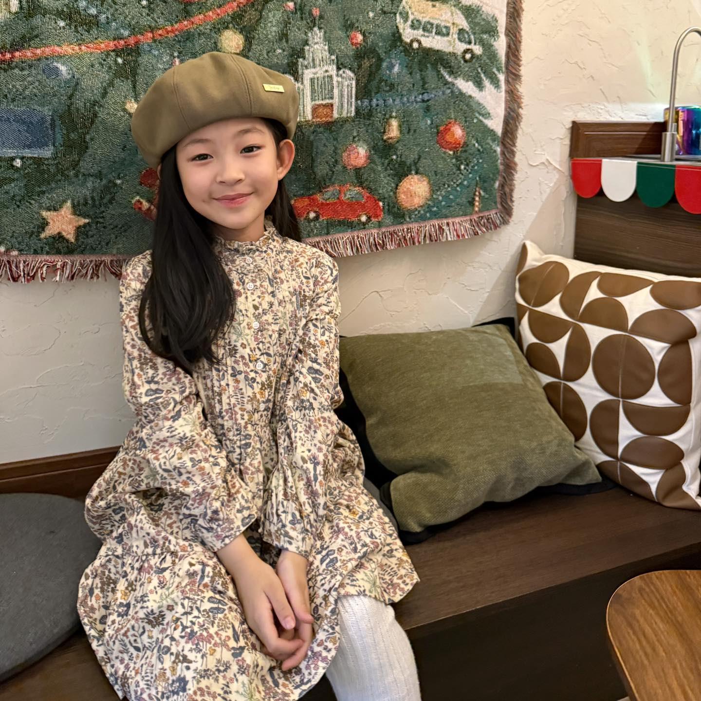 女童法式碎花半高领连身裙 儿童秋冬长袖裙子 24秋冬灯芯绒裙子