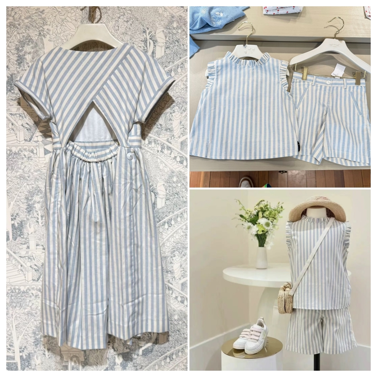 小妤儿Mini | 女童度假风蓝条纹连衣裙 儿童夏季短袖短裤休闲套装