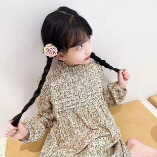 法单~法式碎花立领连衣裙 儿童长绒棉秋冬裙子 24新款长袖打底裙