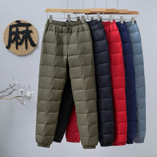 加厚羽绒裤男女款外穿宽松内胆内穿加肥加大码中老年人爸爸高腰特