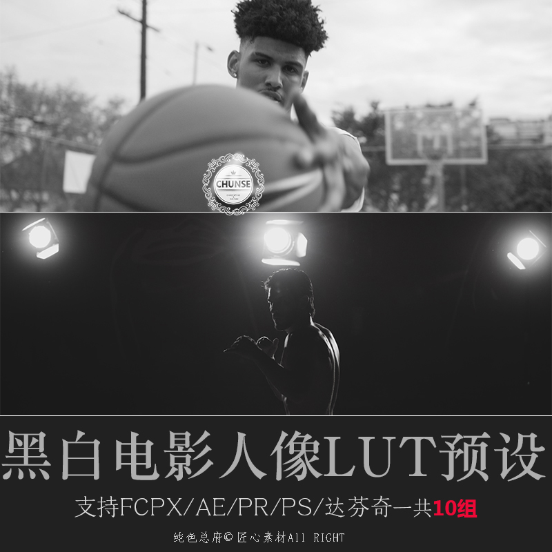 Luts预设 黑白胶片色调人像lut预设支持PS/AE/Pr/FCPX/达芬奇U27