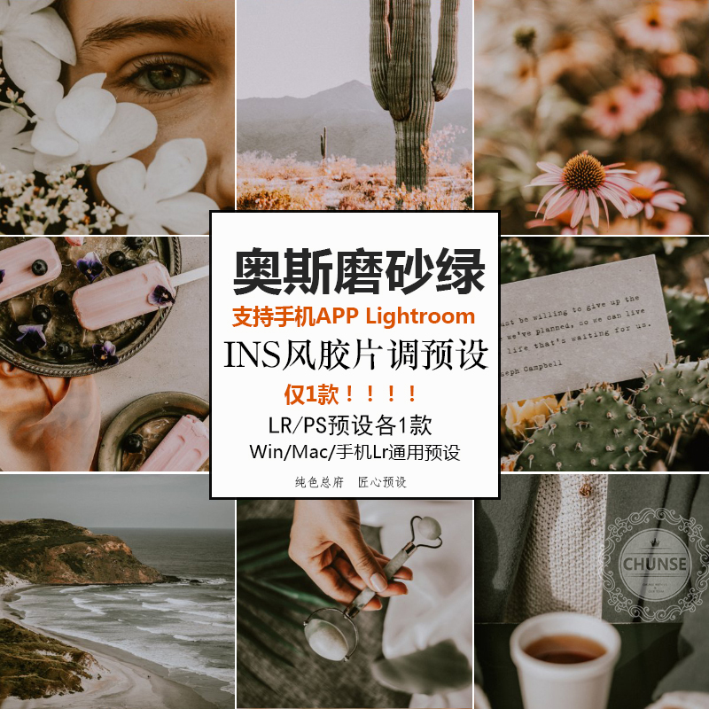 奥斯磨砂胶片色调暖绿LR/PS/ACR预设文艺旅行手机lr预设调色滤镜