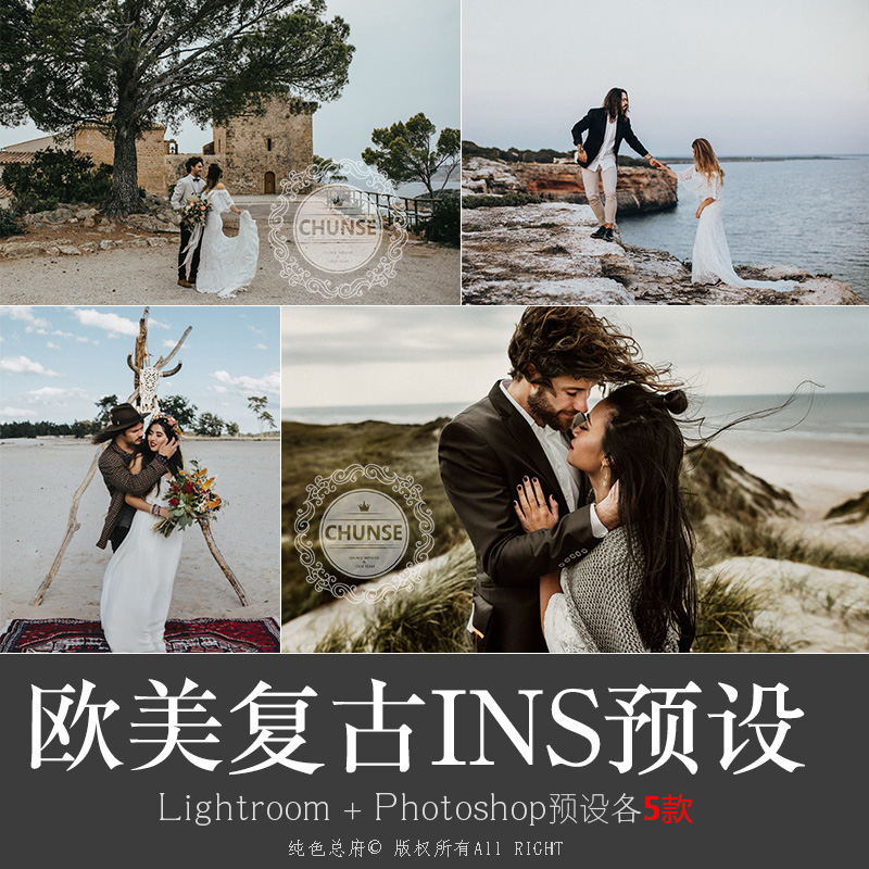欧美复古INS博主LR预设户外旅拍婚礼人像PS照片ACR预设M45