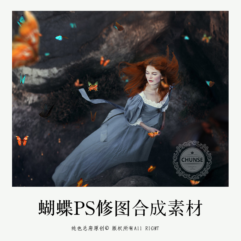 Photoshop艺术人像写真蝴蝶群梦幻唯美氛围PS修图素材X5