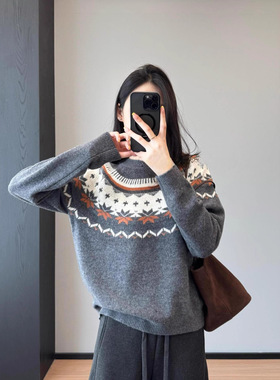 双面提花~羊毛复古慵懒宽松显瘦保暖费尔岛毛衣女25冬G112316
