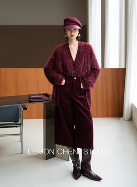 【开衫】羊绒拉绒羊毛拉毛菱格开衫135斤内孤品