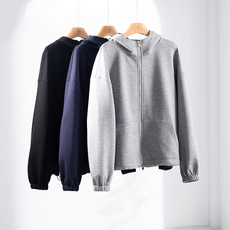 百搭不挑人！莱赛尔灰色简约休闲加绒卫衣女秋冬宽松连帽拉链外套