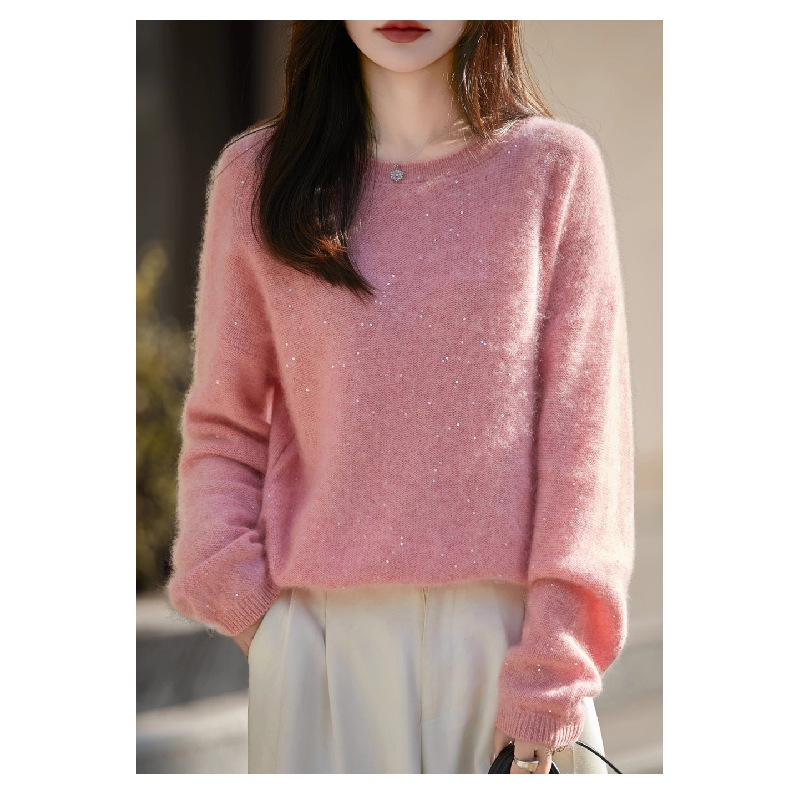 【新】380克羊绒拉绒圆领带珠片斤内孤品1762782457329