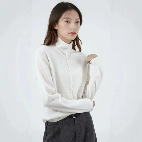 羊绒拉绒毛衣立领开衫外套女拉毛羊毛衫打底宽松慵懒风针织衫女