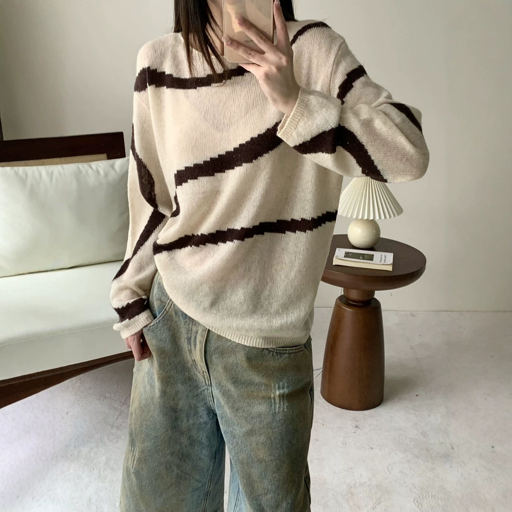 IACHOE早秋老钱风 船领宽毛针织衫