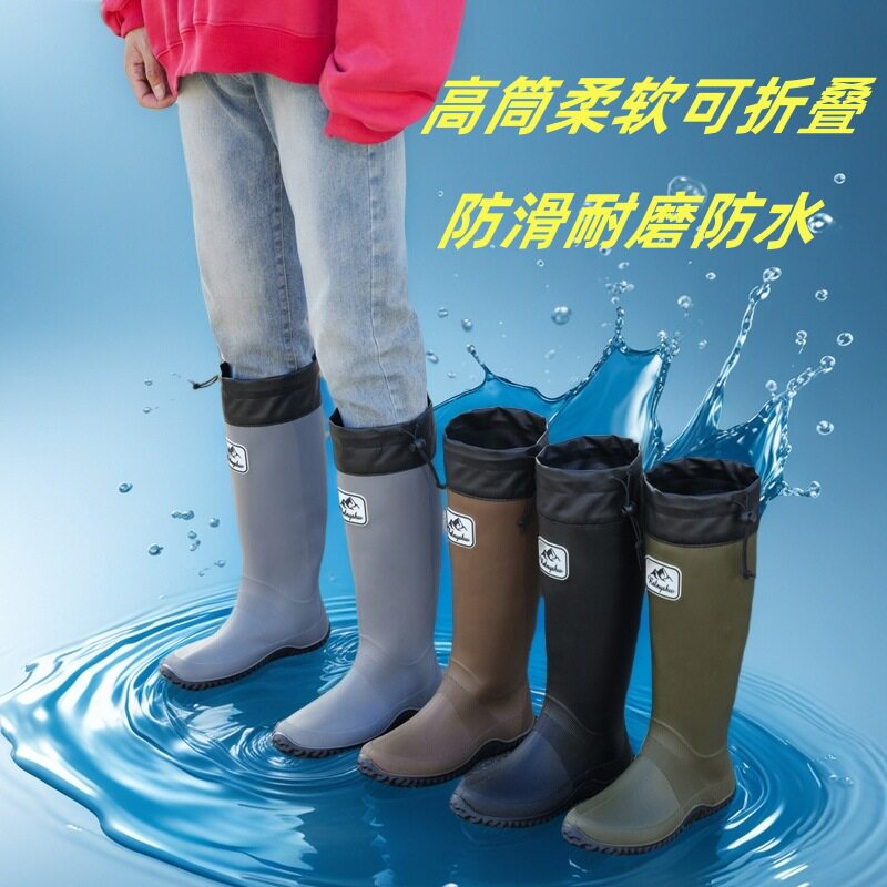 日系雨鞋天然橡胶水靴女户外防滑徒步雨靴露营潮亲子高筒雨鞋