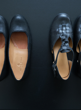 MochaHome 日本复古乐福奶奶鞋小众手工定制牛皮浅口黑色单鞋女夏