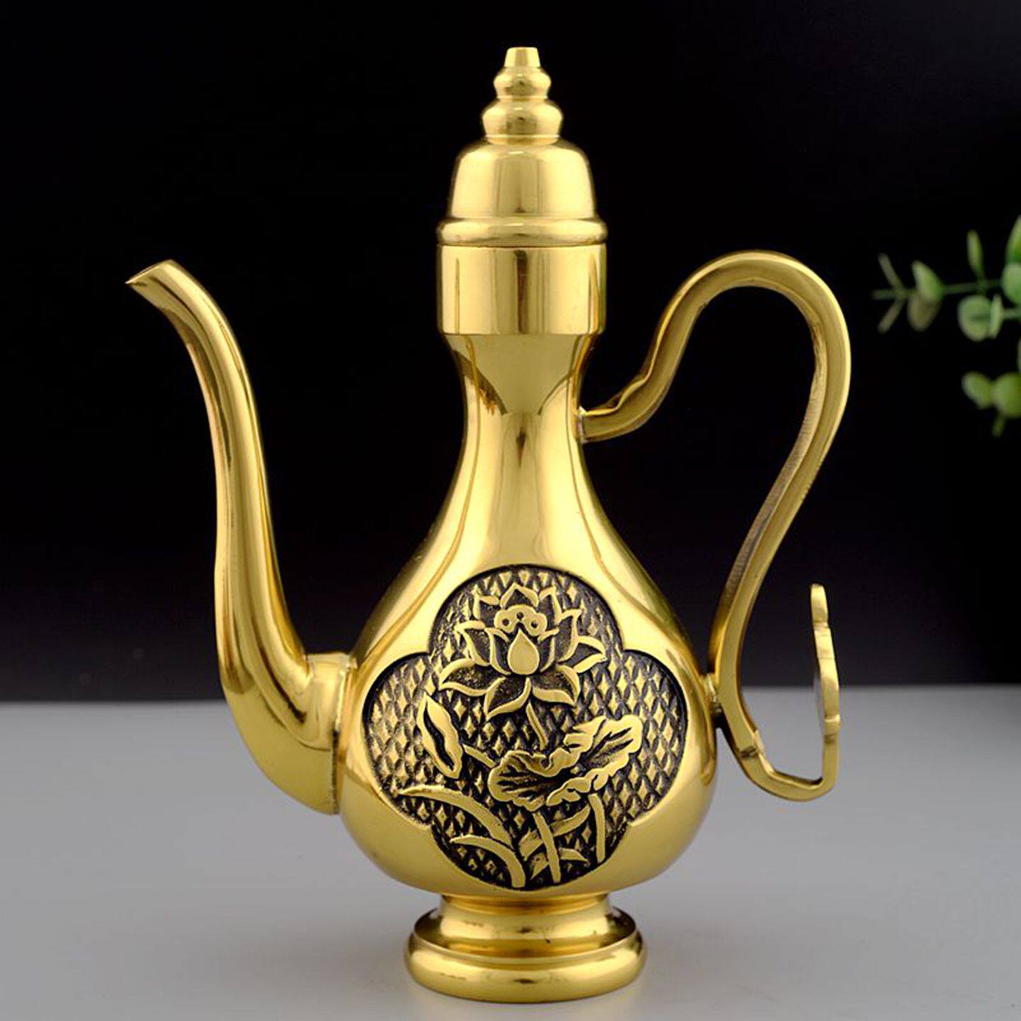 200ml纯黄铜酒壶家用复古酒杯茶壶茶杯财神观音净水壶酒具