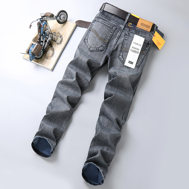 Blue grey jeans men's business casual slim fit men's jeans four seasons
