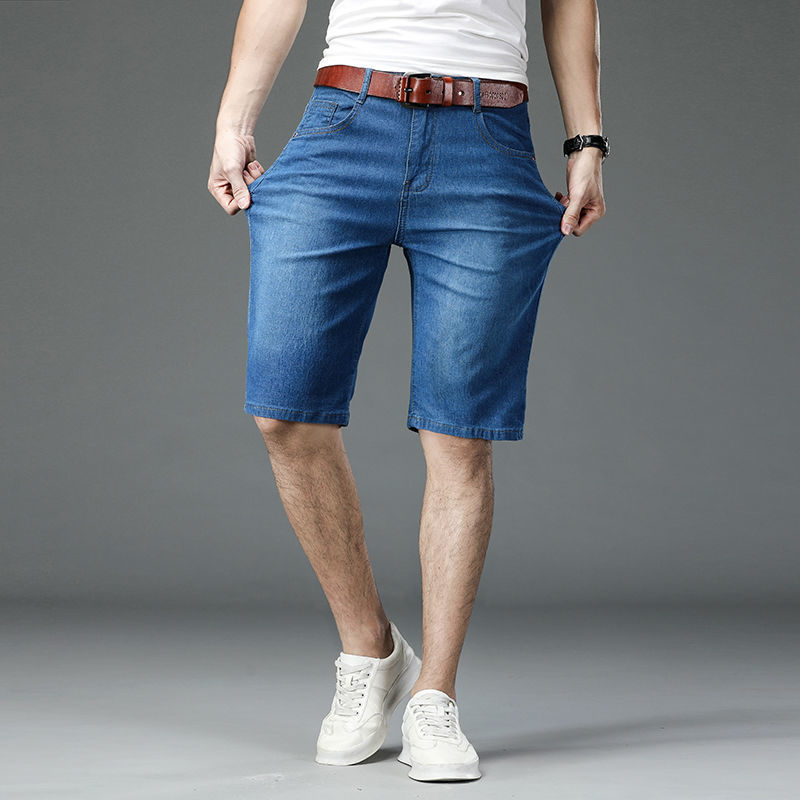 Spring and summer new men's slim stretch denim shorts men's large Capris pants breeches jeans