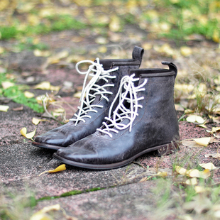 马臀皮短靴女2025新款意大利原楦头重水洗复古做旧平跟皮底女靴子