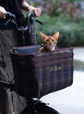 适用Brompton小布折叠自行车英伦复古格子车头包通勤包菜篮车筐