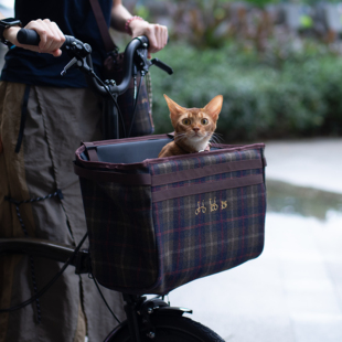 适用Brompton小布折叠自行车英伦复古格子车头包通勤包菜篮车筐